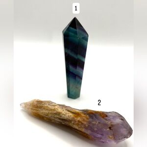 Rainbow Fluorite Crystal Polished Tower & Raw Amethyst Septer Crystal- lot of 2